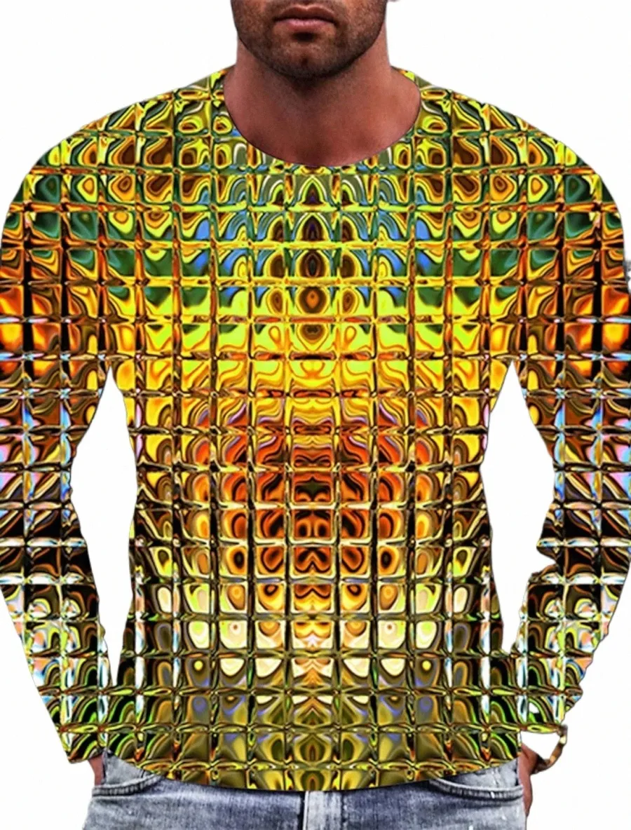 Herren T-Shirt T-Shirt Grafik Farbverlauf Metallic Shirt Rundhalsausschnitt Kleidung Bekleidung 3D-Druck Outdoor Täglich Lg Sleeve Vintage Fi Q8We #