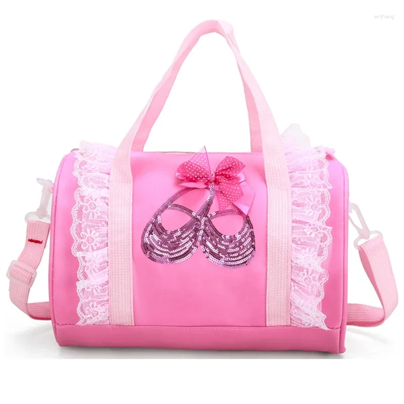 Scene Wear Girls Embroidery Ballet Bag Pink Hand Påsar för barn skor axel duk dans ryggsäckar