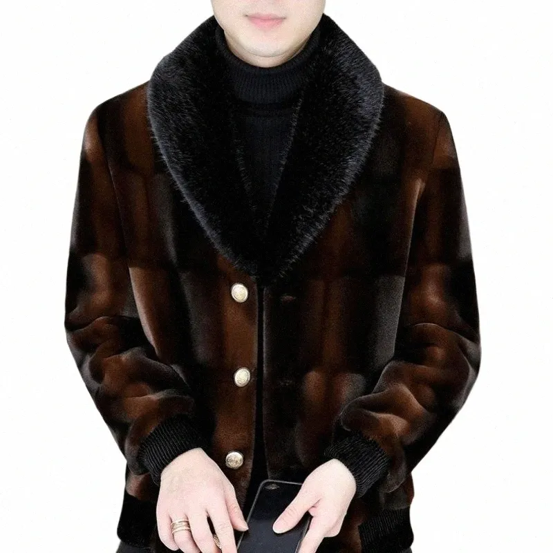 2023 Nya män vinter faux mink fleece päls kappa kort självkultivati ​​överrock tjockare m fritidsjacka trend outwear b84c#
