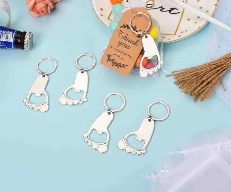 Personalized Baby Foot Shaped Keychain Bottle Openers Gender Reveal Baby Shower Baptism Favor Souvenir Return Gift SN5152