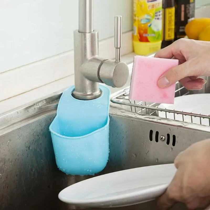 Kök förvaring silikon pvc plast tvål skål godis färger mjuk diskbänk dränering rack fällbara fästfäste hängande väska badrum