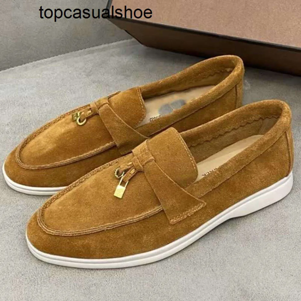 Loro Piano LP Lorospianasl Chaussures en cuir authentique Chaussures lefu en cuir pour femmes chaussures paresseuses plates à fond plat à fond doux à franges à franges de style britannique Penny Wome