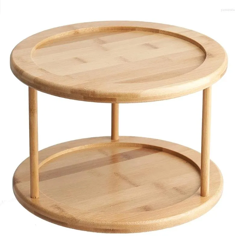 Cuisine Storage KX4B Round Bamboo Turntable Armoire à 2 niveaux Plateau de rotation amovible pour étagère