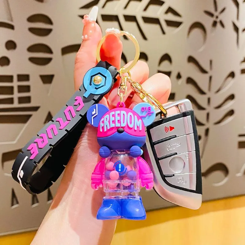 Cartoon Cool Cyberpunk Bear Keychain Creative Freedom Punk Bear Animal Keyring for Women Men Bag Car Pendant Key Chain