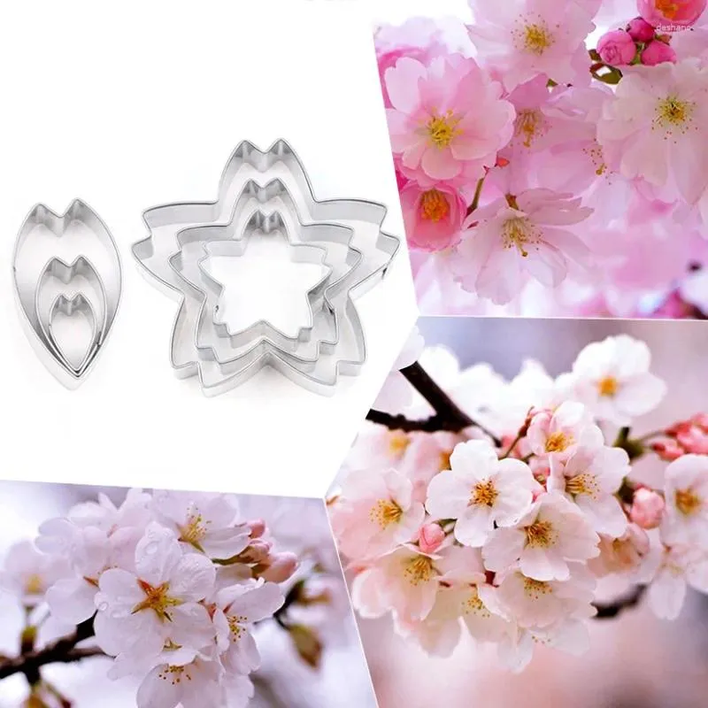 Baking Moulds 3 Pcs/set Cherry Blossoms Petal Cutters Set Stainless Steel Fondant Cake Cookie Decorating Tools