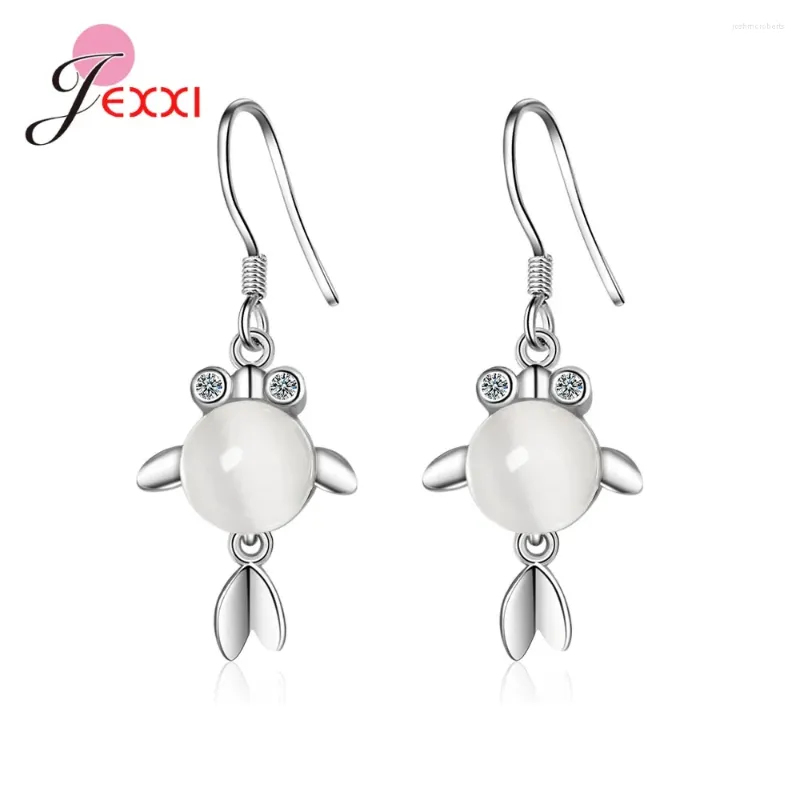 Boucles d'oreilles tendance en argent 925 véritable, aiguille blanche, opale claire, mignon poisson rouge, goutte pour femmes et filles, bijoux à la mode