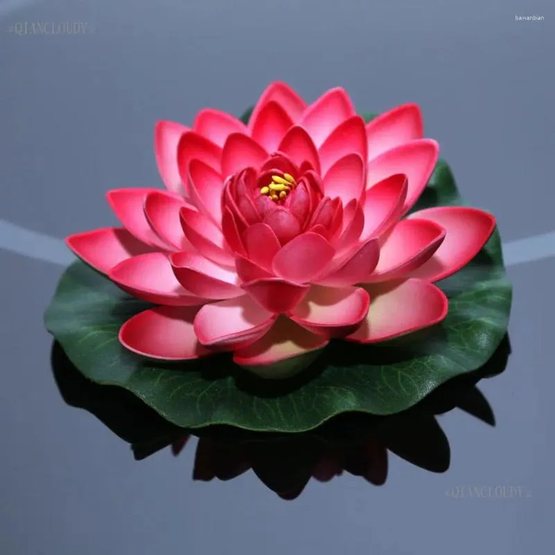 Decorative Flowers Artificial Dark Pink Fake Lotus Lily Leaf Water POOL Floating Pond Wedding Decoration Garden 17CM B12