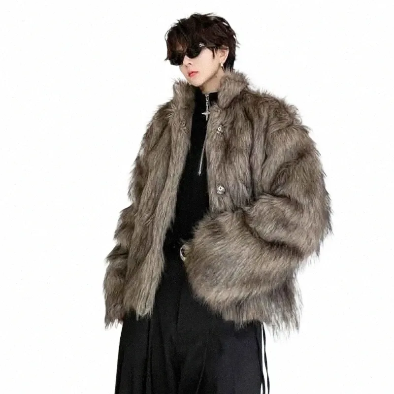 IEFB Vinter Men's Dark Faux Fur Cott Coat Fi Koreansk stil Löst ullkardiganjackor Trend Male Autumn New 9C2877 E4DR#