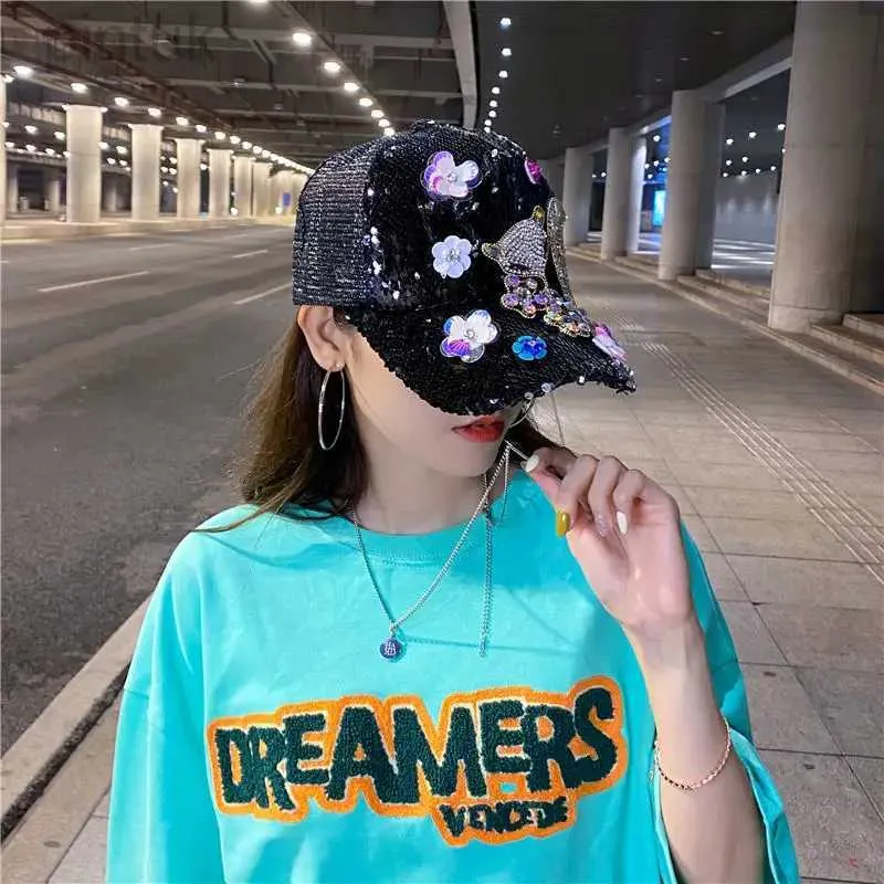 Casquettes de baseball Été nouvelle personnalité strass fleur casquette de Baseball femmes mode paillettes sauvages respirant maille Streetwear Hip-hop chapeau 24327