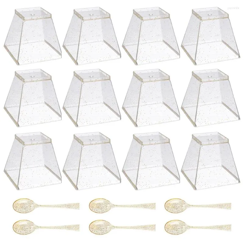 Copas descartáveis palhas de pó de ouro copo de sobremesa de plástico transparente para recipientes de suprimentos de abastecimento de sorvete de sorvete mini mousse de pudim