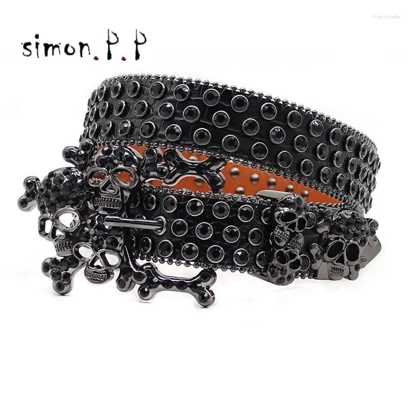 Cintos de luxo est design grande crânio cinto strass para mulheres homens ocidental punk cravejado jeans de couro diamante