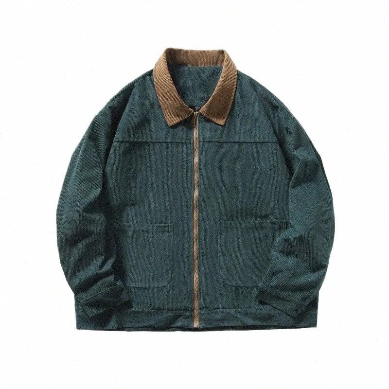 2023 nuovi uomini di giacche American Vintage High Street Zipper Jacket Autunno Inverno Casual maschile Oversize Patchwork Velluto a coste Cappotti N8aA #