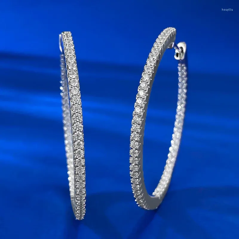 Brincos estilo 1,25 mm Zircônia grande argola de prata esterlina 925 joias finas