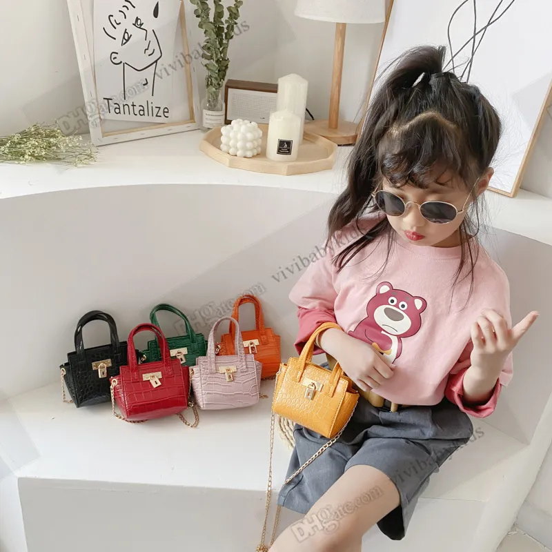 Kids steen graan handtassen mode mini draagtas meisjes metalen slot ketting een schoudertas kinderen crossbody tassen Z7379