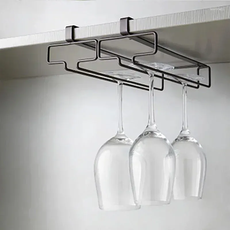 Kitchen Storage Portable Rack Iron Wine Glass Hanging Bar Hanger Shelf Stainless Steel Stand Roll Holder