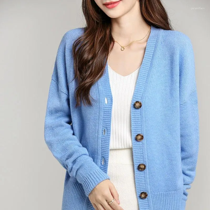 Cardigan tricoté pour femmes, col en v, ample et paresseux, Style minimaliste, amincissant, couvrant la chair, veste pull