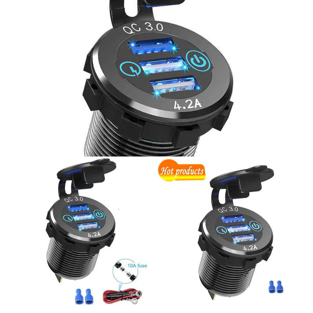 Aggiornamento Aggiornamento Qc3.0 Presa di corrente per presa caricabatteria per auto USB con porte triple con interruttore tattile per camper per auto per barche marine