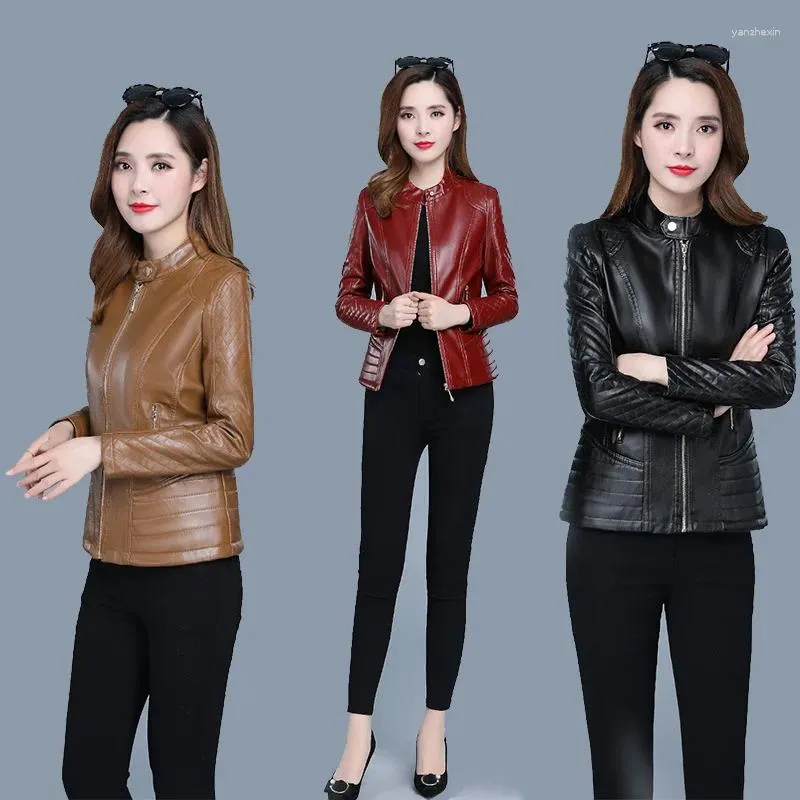 Women's Jackets 2024 Coat Jacket Temperament Korean Version Short Stand Collar Leather Zipper PU Top