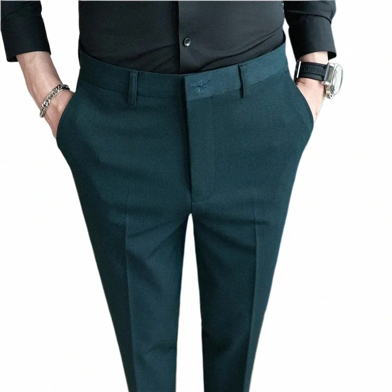 Sonbahar Erkek Fi İşlemeli Pantolon Koreli Busin Dr Solid Suit Pant Ofis Social Slim Fit Rahat Takım Pantolon Y0XH#