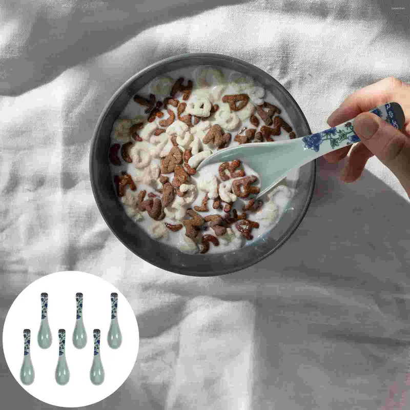 Spoons 6 Pcs Anti Ceramic Blue And White Spoon Rice Ramen Restaurant Soup Melamine Practical