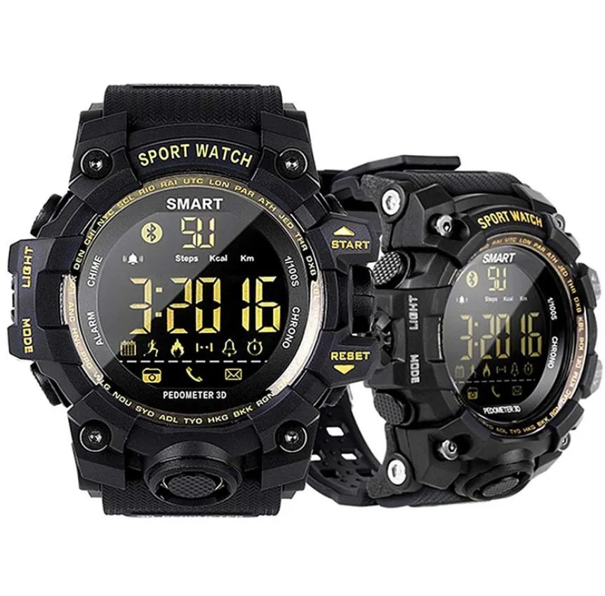 EX16S Smart Watch Bluetooth Waterproof IP67 Relogios Pedometer Stopwatch Wristwatch FSTN Screen Smart Armband för iPhone iOS ANDR9344572