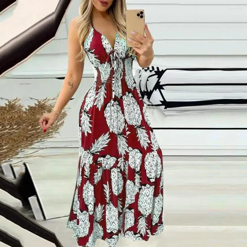 Casual jurken dames strandjurk bloemenprint halternek maxi voor vakantie strandkleding met elastische hoge taille rugloos ontwerp zacht