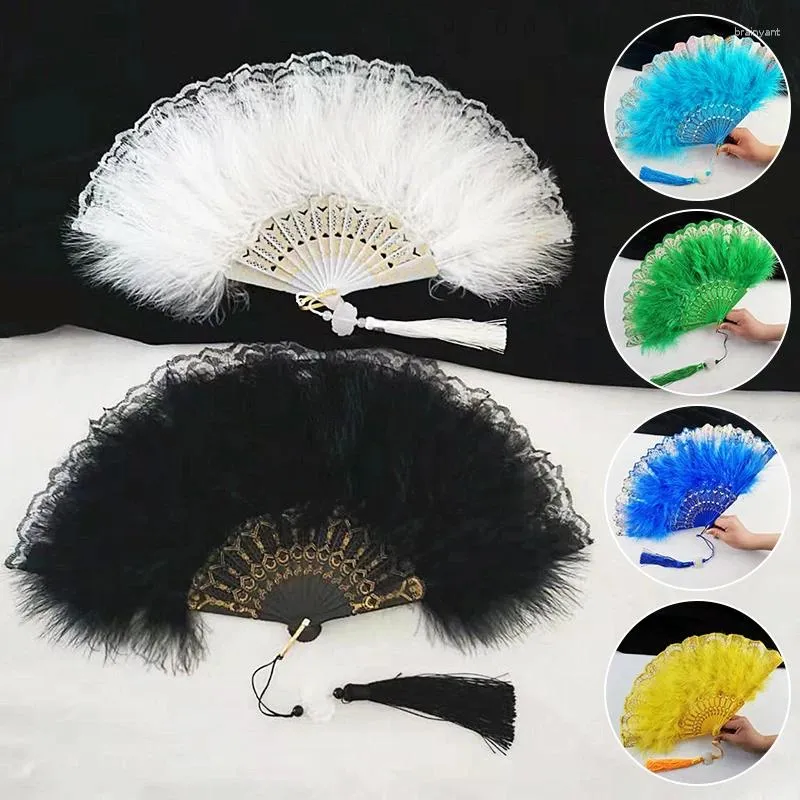 Dekorativa figurer Lolita Feather Folding Fan Japanese Sweet Fairy Girl Dark Gotic Court Dance Hand With Pendant Wedding Party Decoration