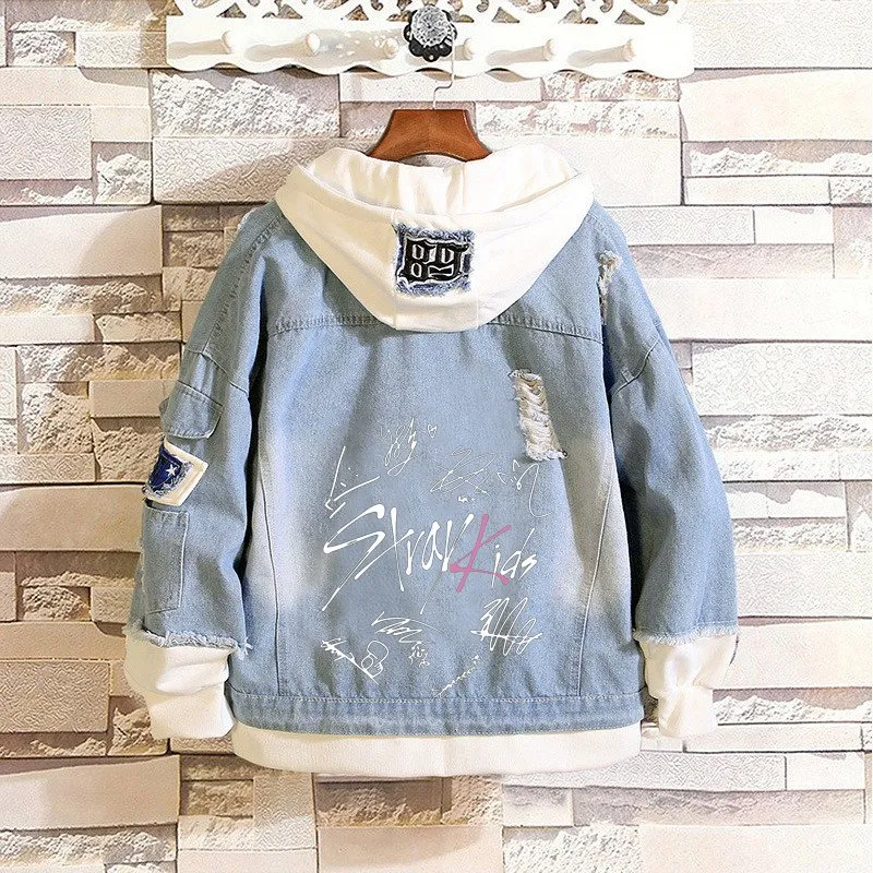 Stray Kids Inspired Y2K Denim Jacket - Kpop Fashion Hooded