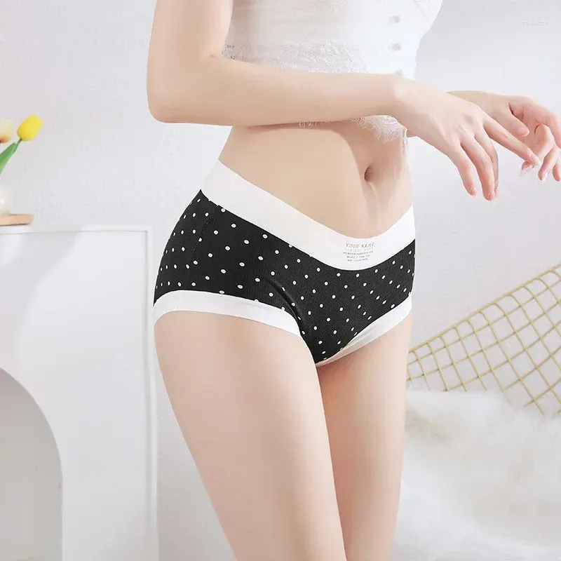Kvinnors trosor underkläder polka dot tryck sömlös mellanhög antibakteriell fil andas mage och höftlyftflicka