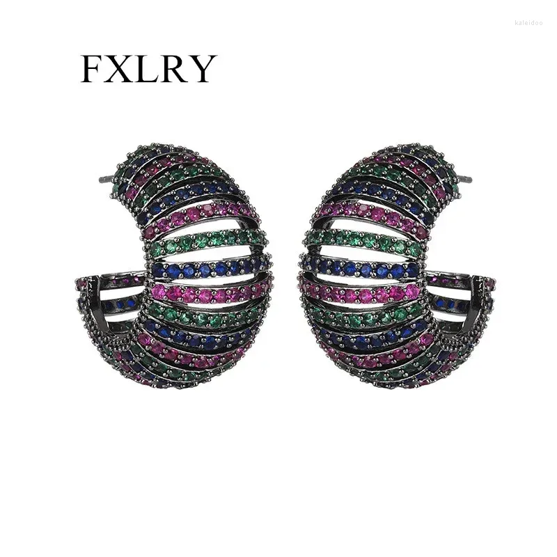 Hoop Earrings FXLRY Luxury Multicolor Cubic Zirconia Big Bold Half Round Circle For Women Wedding Jewelry