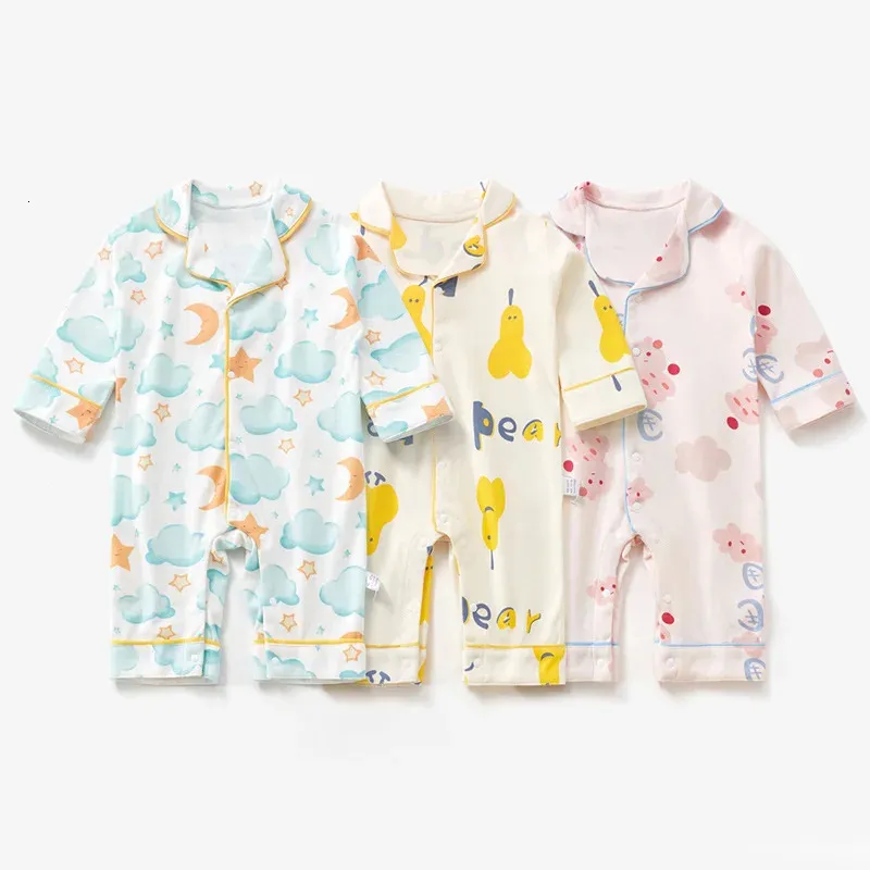 Né Baby Fashion One Piece Pyjamas Printemps automne à manches longues Fruits imprimés pour hommes imprimés Boy Boy Filles Coton Romper 240325