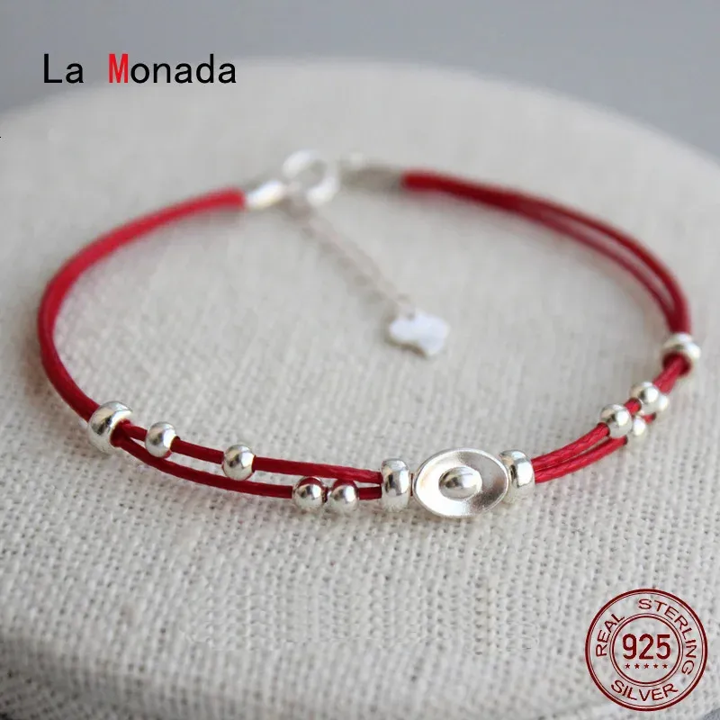 LA MONADA INGOTS 럭키 레드 스레드 핸드 925 스털링 실버 브레이슬릿 레드 스레드 끈 로프 팔찌 여성 실버 925 240313