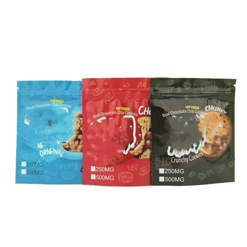 Packaging bag Plastic Bags Mylar packing 500mg 250mg resealable Zipper Packs stand up pouch cohocolate chip