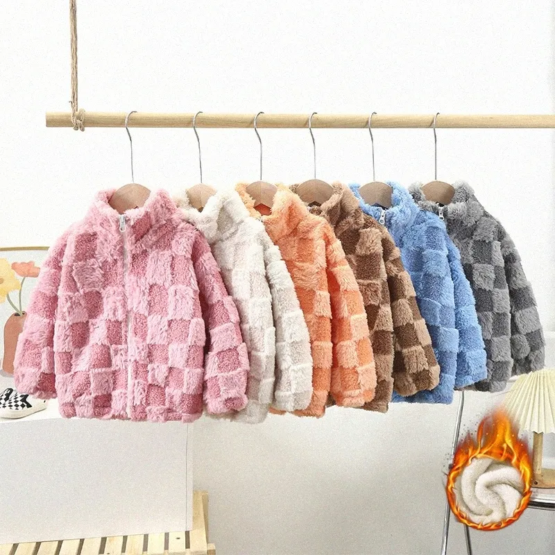 Kids Clothes Plush Jackets Winter Thickened Cardigan Coats Boys Girls Warm Outwears Toddler Youth Children Clothing Pink Blue Grey Coffee C7pa#