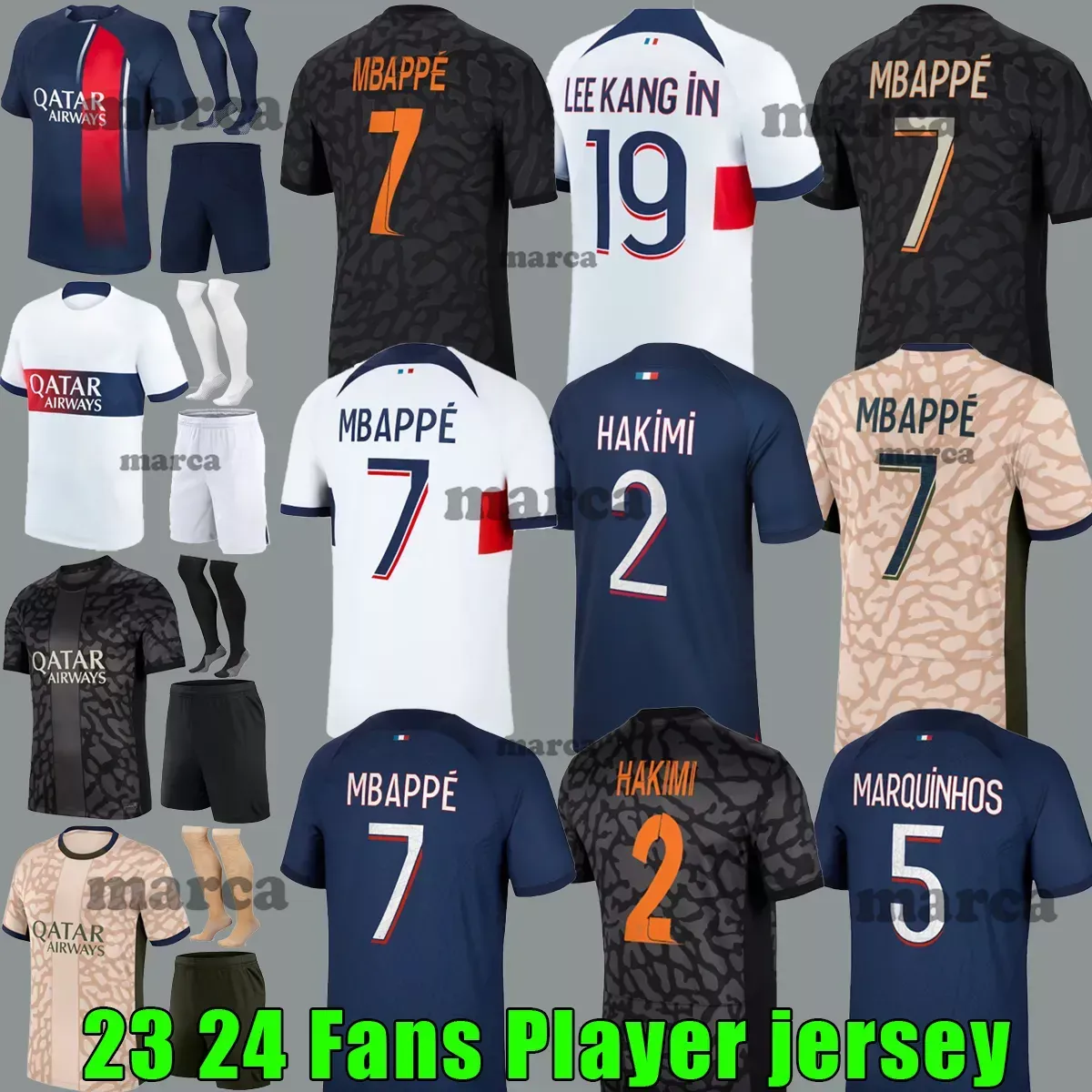 قمصان كرة القدم 7 Mbappe maillot psges 23/24 لاعب 10 Hakimi Sergio Ramos M.Asension 2023 2024 كرة القدم Jersey Men Kids Sets مجموعة الزي الرسمي