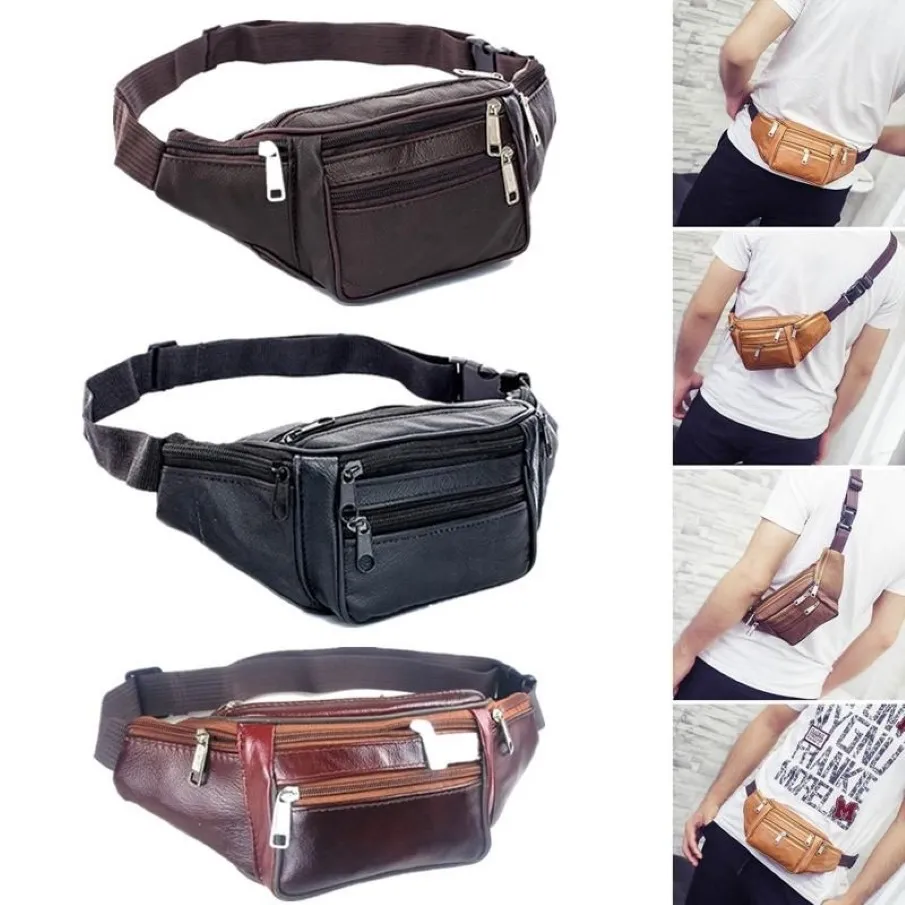 Sacs de taille mode hommes en cuir véritable Packs organisateur voyage Pack nécessité ceinture téléphone portable Bag2414