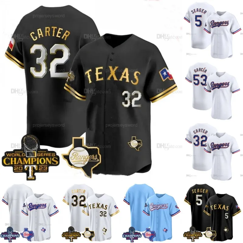 Texas Evan Carter 2024 Gold Program Patch Champions Jersey Corey Seager Adolis Garcia Max Scherzer Marcus Semien Jonah Heim Leody Taveras Josh Jung
