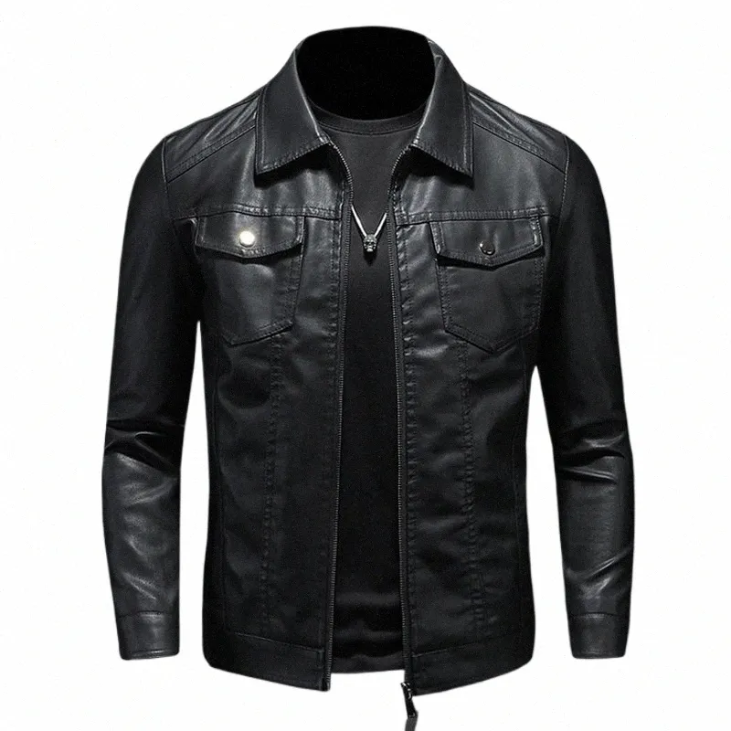 Svart PU -jackor män Spring Autumn Leather Jacket Coat Man Fi Casual Motor Biker PU LEATHER COER Big Size 5xl L2DM#