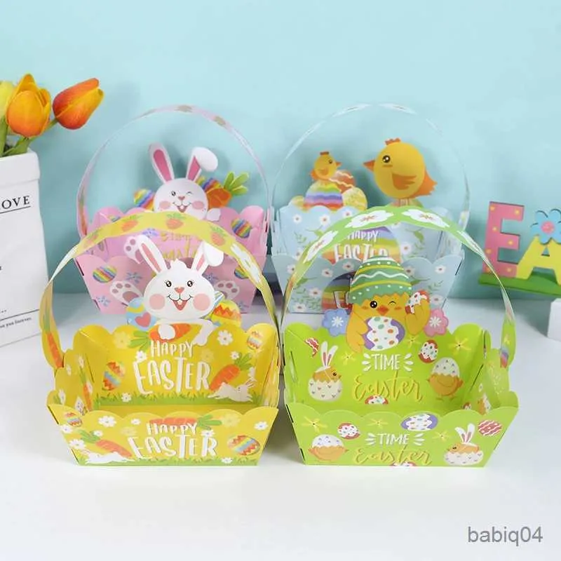 Cestini portaoggetti 12 pezzi Cestino per uova di Pasqua Coniglietto di cartone animato Uovo di gallina Sacchetti regalo per caramelle Cestino portaoggetti portatile Decorazione per feste di buona Pasqua Regali per bambini