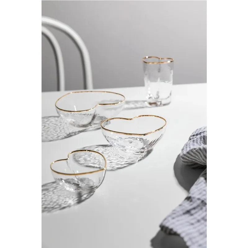 Nuova 2024 bicchieri di piatti d'oro del cuore in vetro set di stoviglie in insalata vintage piatti di stoviglie zuppa set di torta piastra decorazione da cucina