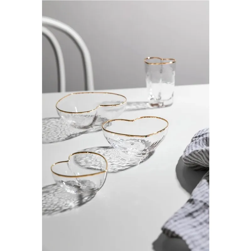 Novo conjunto de mesa de mesa de ouro de 2024 Glass Heart Salada Vintage Salad Denuncher Louças de sopa Bolo de sopa Decoração da cozinha