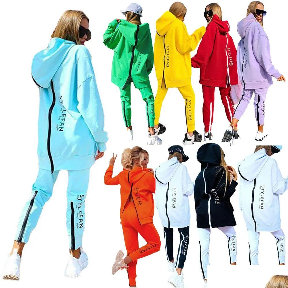 Women'S Tracksuits Womens Two Piece Set Tracksuit Jogging Suit Streetwear Running Sportswear Zipper Hoodies Long Pant Drop Delivery A Dh3Gb