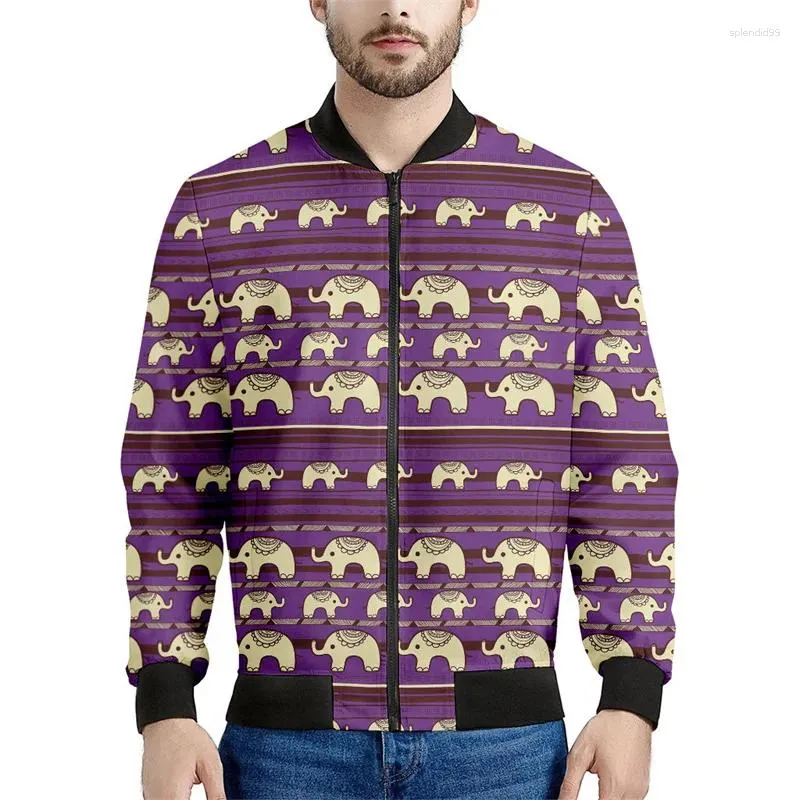 Herrenjacken Niedlicher Stammes-Elefant 3D-gedruckter Reißverschlussjacke Männer Tiermuster Sweatshirt Frühling Herbst Straße Lose Langarmmäntel