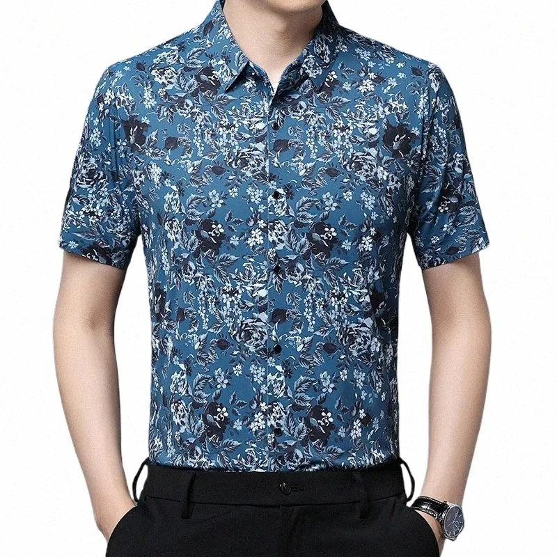 Wysokiej jakości męskie ubrania Tracel 2023 Summer FRS Drukuj koszule społeczne Mężczyzna gładki anty -zmarszczki