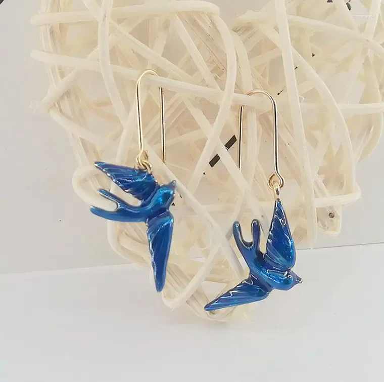 Boucles d'oreilles pendantes hirondelle en trois dimensions pour femmes mode émail glaçure bleu oiseau oreilles goutte mignon élégant Feamle bijoux accessoires