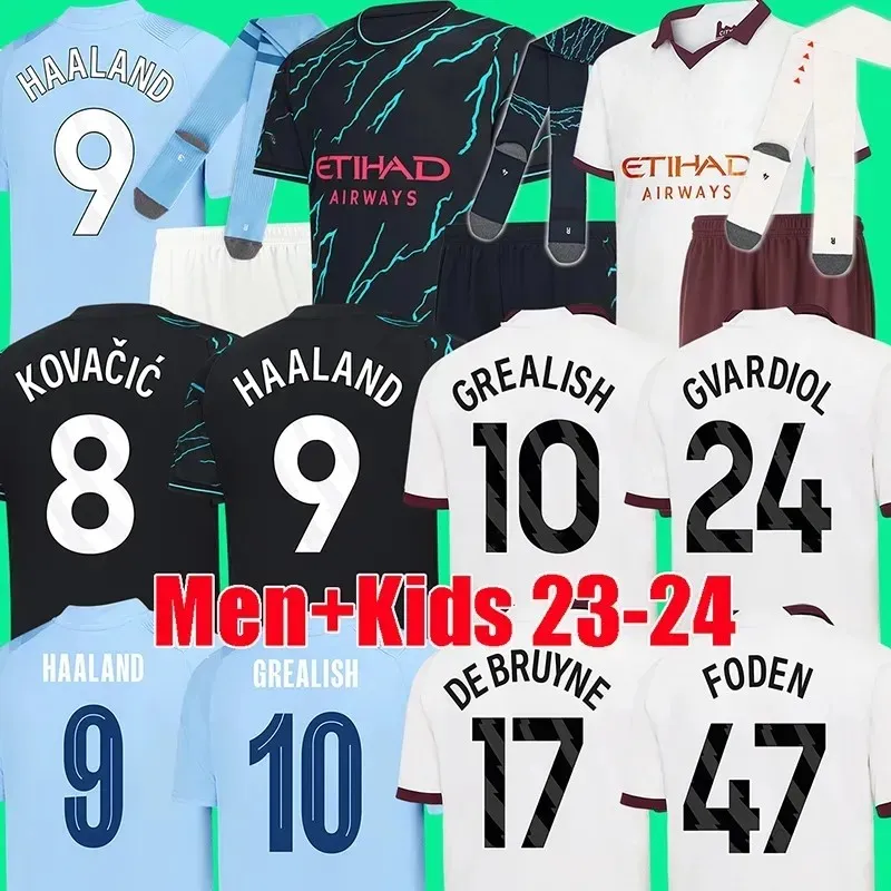 HAALAND DE BRUYNE PHILLIPS MANS CITIES 23 24 Maillots de football GREALISH FERRAN MAHREZ FODEN BERNARDO JOAO CANCELO Z RODRIGO Chemise de football Hommes Kit Ensembles Uniformes