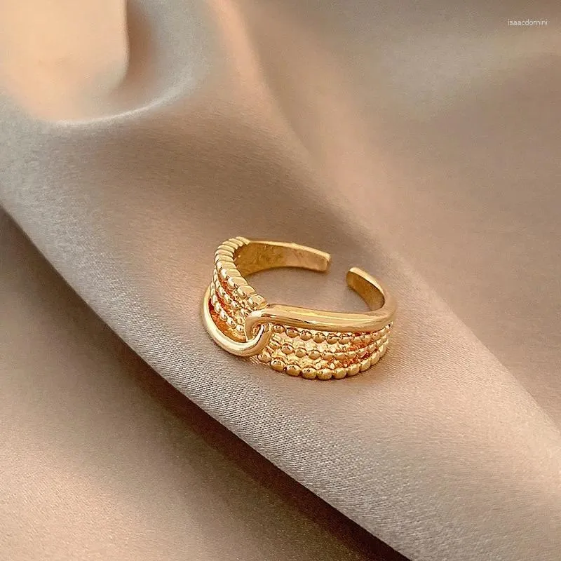 Cluster Rings 2024 Minimalist Knotting Cross Open Finger Wide Ring Gold Plated Hollow Out Geometry Metal Women Party Jewelry Accessories