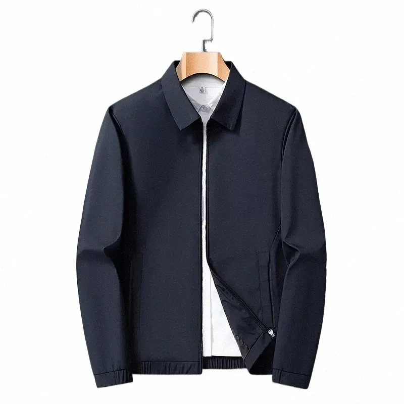 fi New Men's Jacket Blue Middle-aged Turn Down Collar Spring and Autumn Busin Casual Jacket Dad Outerwear Suit Coat W869#