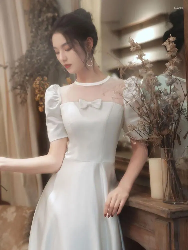 elegant moments mini dress A-line Spaghetti Straps White Satin Wedding Dress Simple Formal Dress –  SELINADRESS