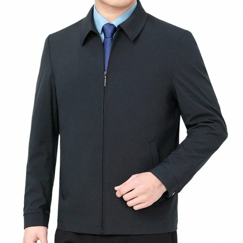 nuova qualità sottile giacca da uomo casual busin blazer di colore solido di mezza età per gli uomini giacca sociale da uomo formale ufficio Dr cappotto W1v5 #